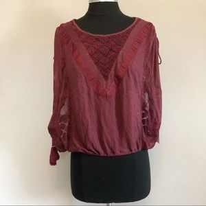 Free People Loose Arm String Lace Neckline